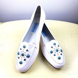 Women's New Sebastino White Faux Turquoise Dotted Slip On Flats Size 7.5M